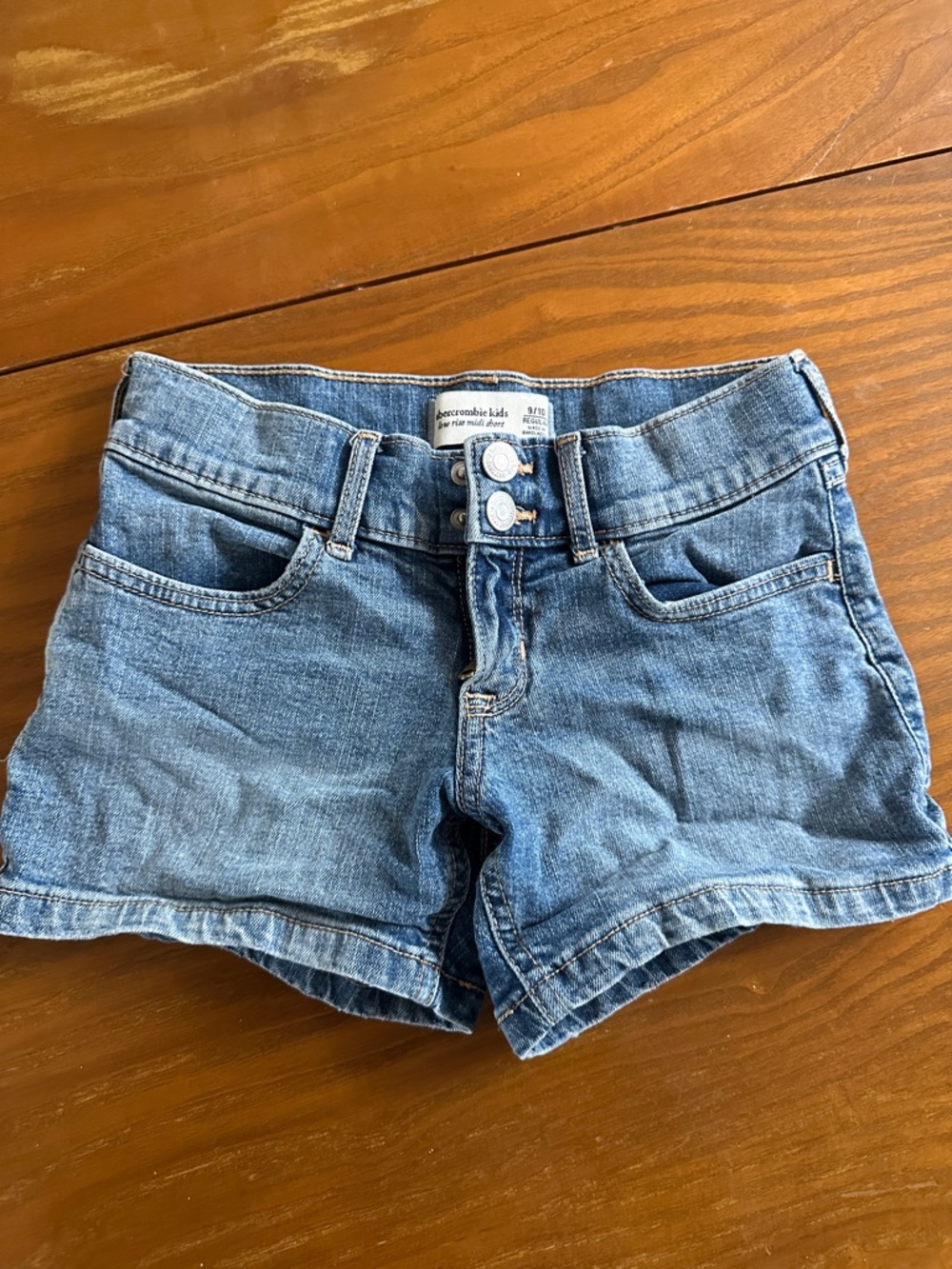 abercrombie kids blue denim double-button shorts